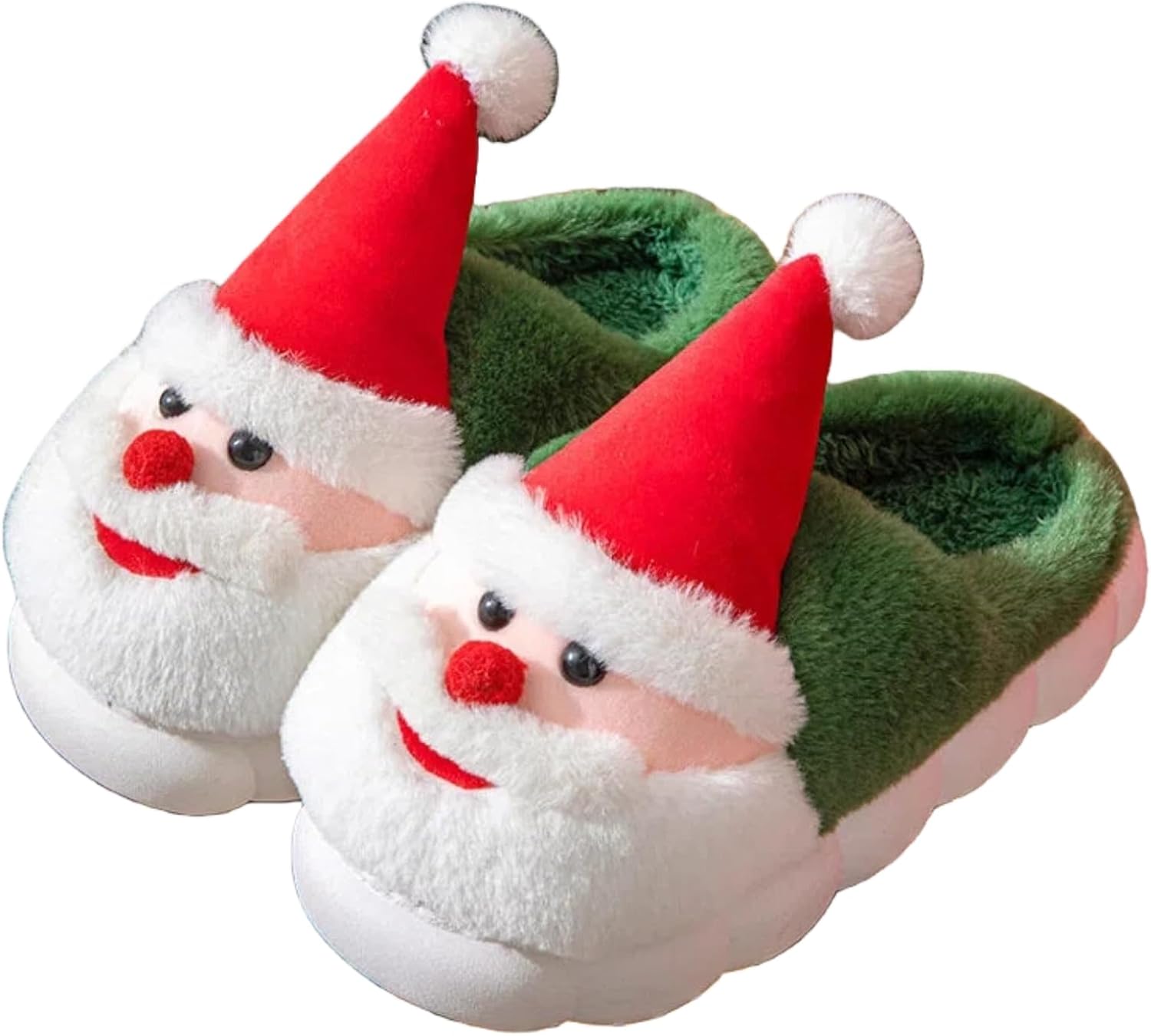 

Рождественские плюшевые тапочки Санта-Клауса для женщин и мужчин, уютные теплые мягкие тапочки с противоскользящей подошвой, праздничные домашние тапочки для использования дома и на улице в период праздников Asbodon, зеленый