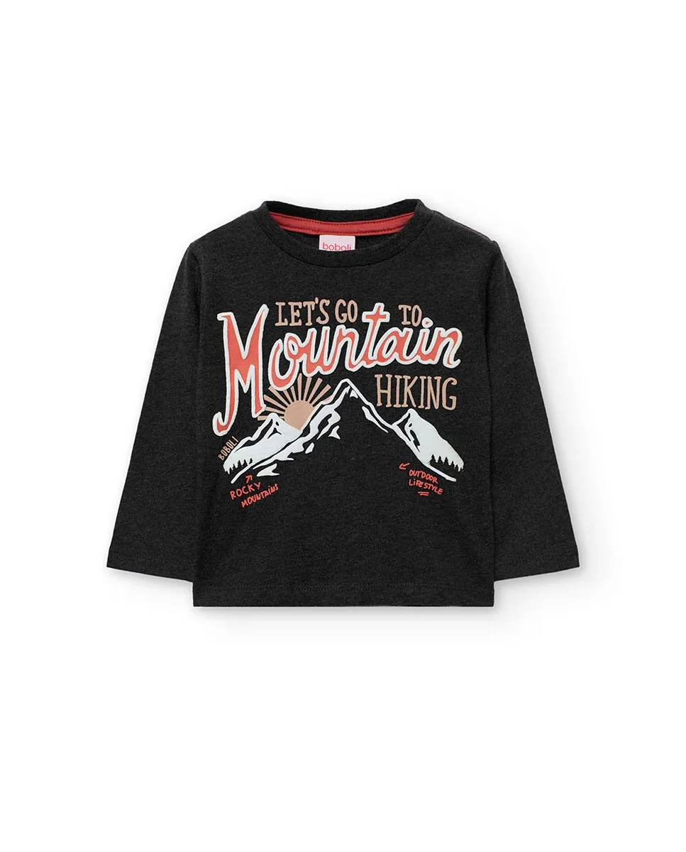 

Детская хлопковая футболка с рисунком спереди Boboli, черный