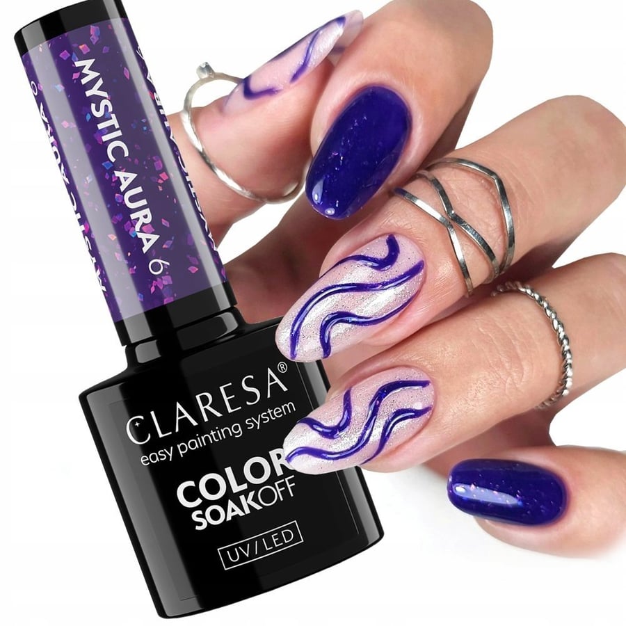 

Claresa Mystic Aura 6 Hybrid Nail Polish Dark Purple с кусочками фольги 5 г Puderek