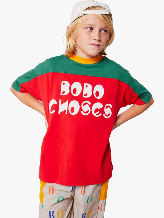 Детская хлопковая футболка с коротким рукавом и цветными блоками Bobo Choses, Red — фото 2