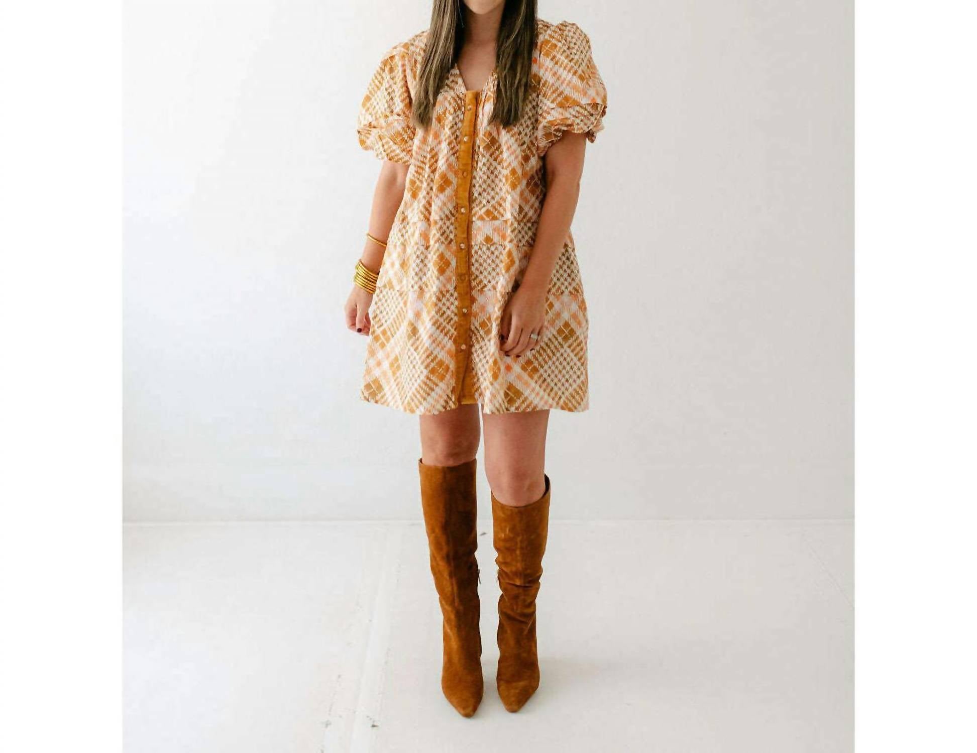 

Мини-платье Camille в глянцевом имбирном оттенке Marigold, Glazed Ginger