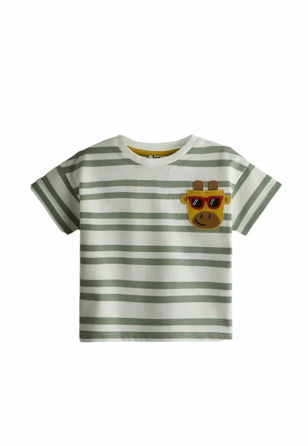 Футболка прямого кроя с карманами и аппликацией. Jojo Maman Bébé, Khaki Green Giraffe