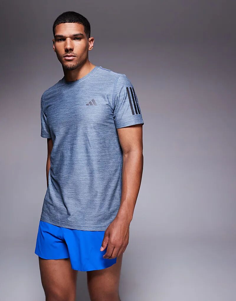 

Футболка adidas Running Own The Run с тремя черными полосками темно-синего цвета Adidas Performance