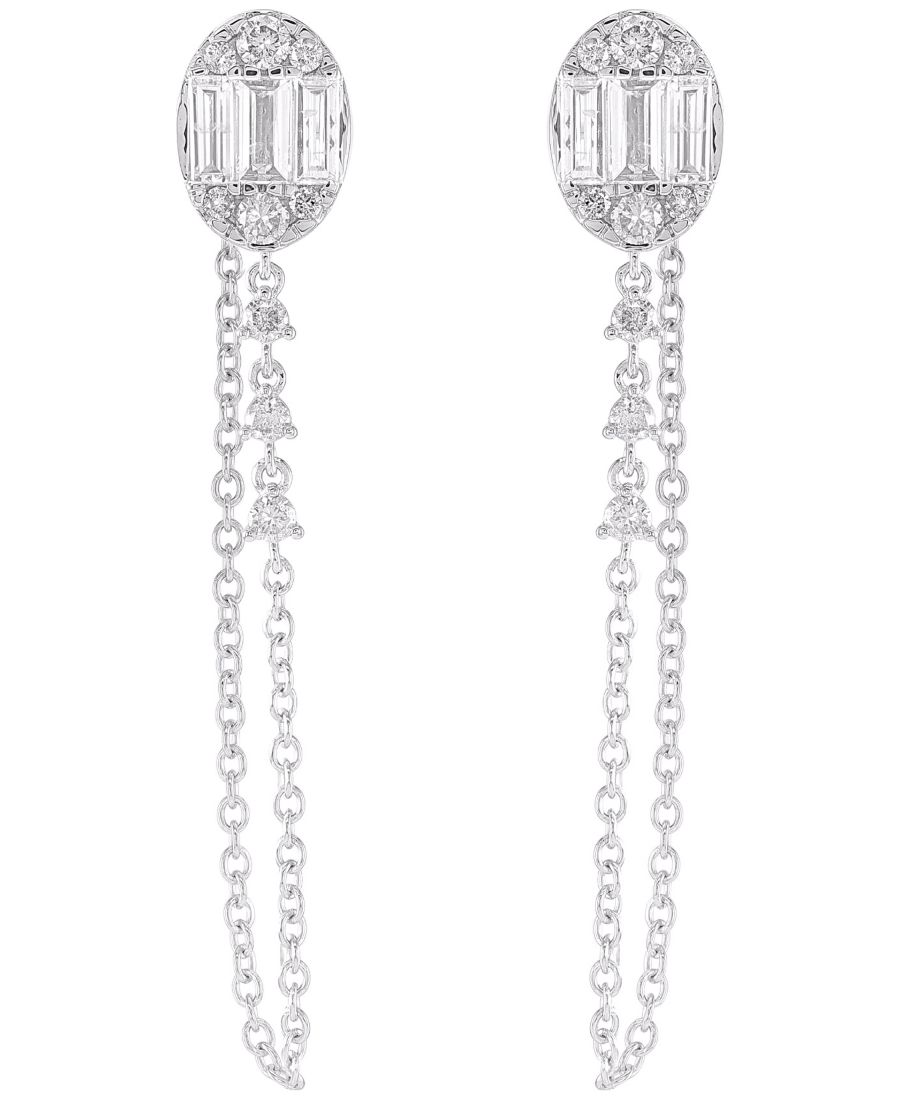 

Серьги-подвески с бриллиантами багетной и круглой огранки (общий вес 1 карат) в оправе из белого золота 14 карат Macy's, White Gold