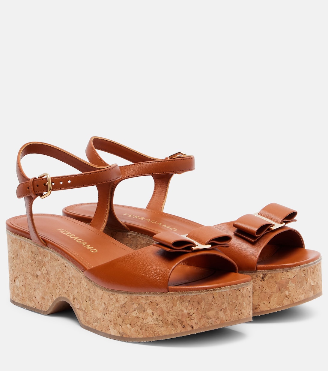 Сандалии Selna на клинье из кожи Ferragamo, Cognac