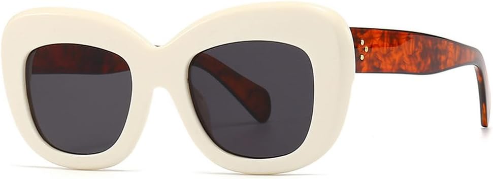 

Модные ретро-солнцезащитные очки большого размера для женщин и мужчин, модель «кошачий глаз», роскошные, с заклепками, модные женские очки с защитой от УФ-излучения UV400 TKKTLLT, White Leopard Gray