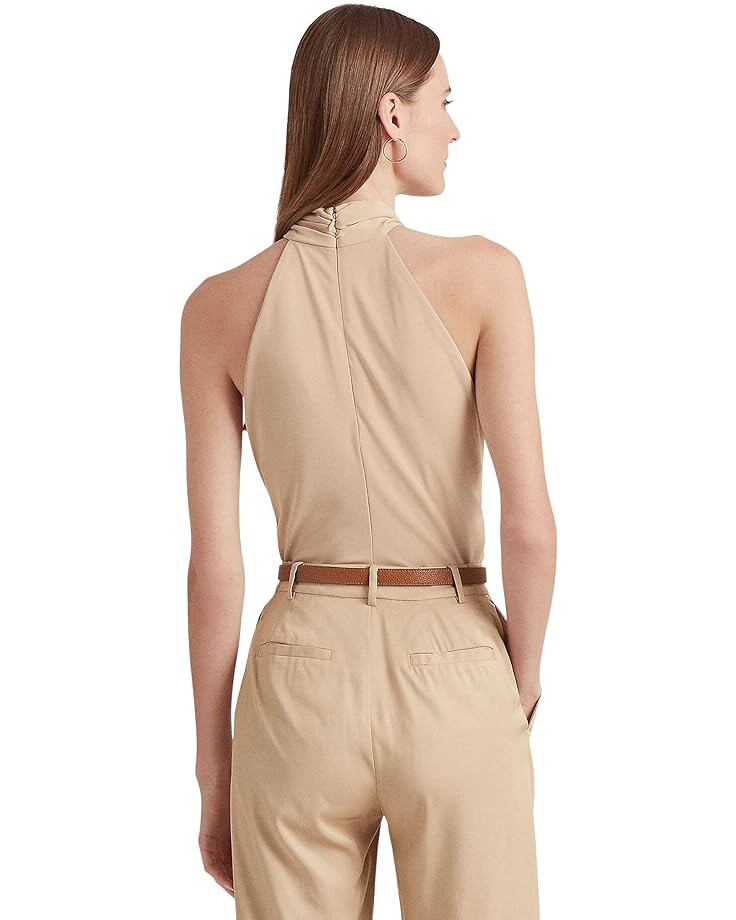 

Топ LAUREN Ralph Lauren Stretch Jersey Ring-Front Halter Top, цвет Birch Tan