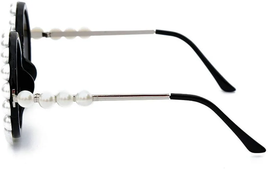 

mincl/Винтажные круглые жемчужные солнцезащитные очки для женщин, роскошная оправа из сплава, увеличенного размера, очки для вечеринок, ретро-очки, Black