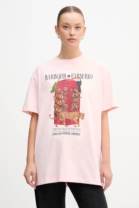

Хлопковая футболка Farm Rio Barbour, розовый