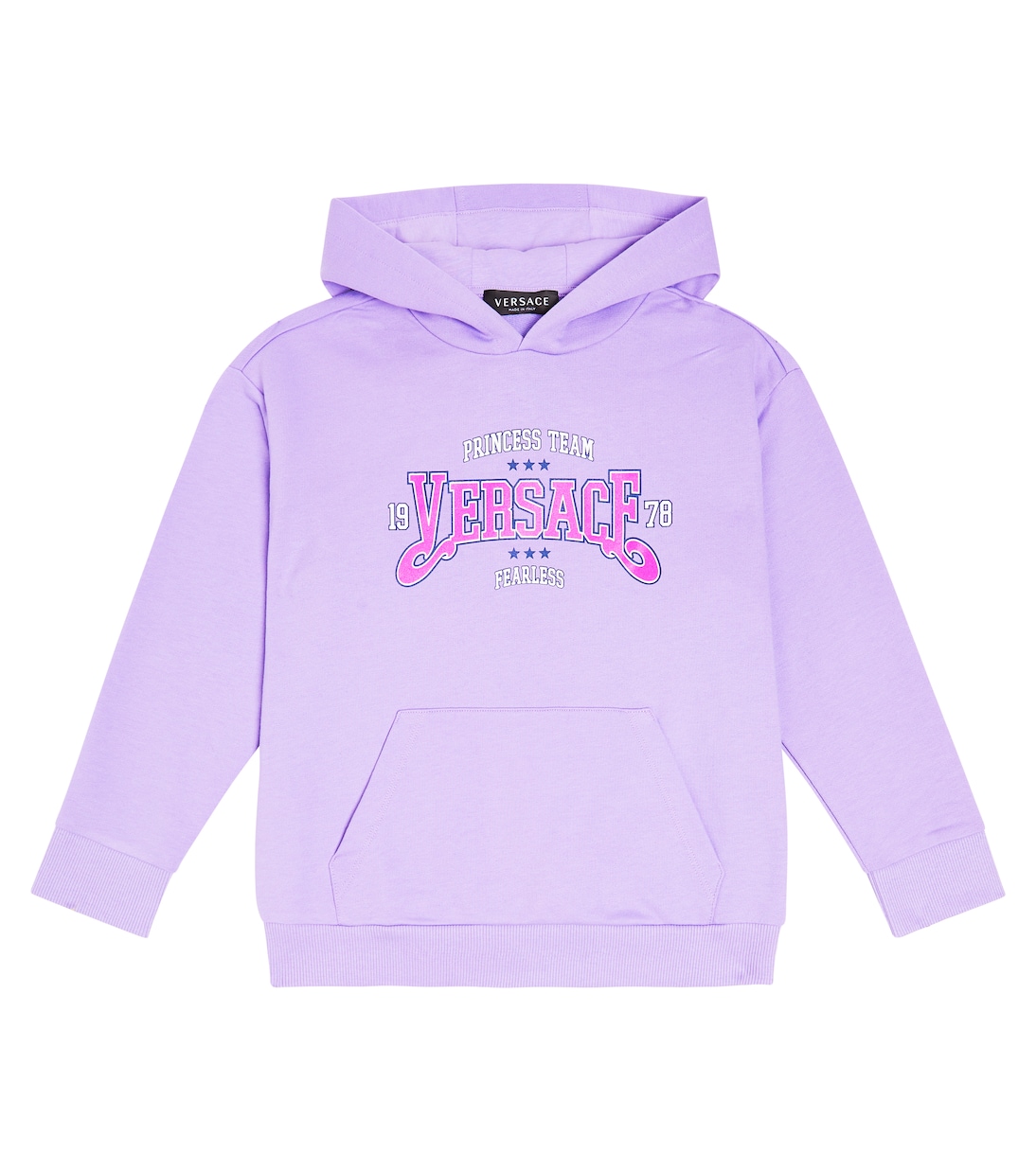 

Толстовка с капюшоном из хлопкового джерси с логотипом Versace Kids, Lilla+Fuxia