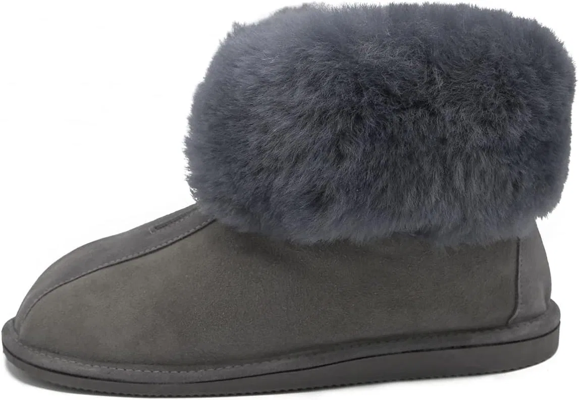Hollert Женские и мужские тапочки из овечьей кожи, модель Alaska Grey Hut, меховые туфли на молнии, 100% мериносовая овчина для комфорта, теплые, дышащие — фото 4