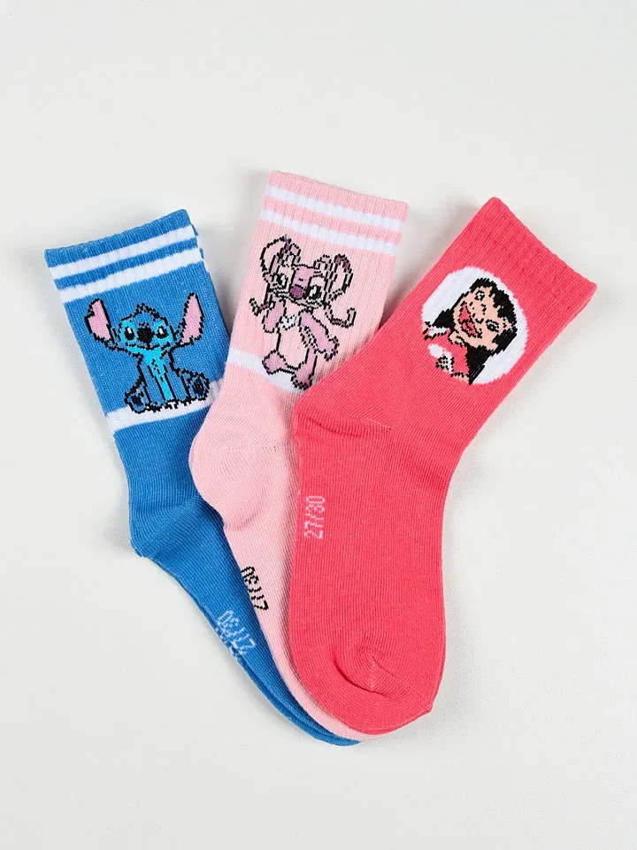 Носки 3-комплект Lilo & Stitch, красный/розовый/синий — фото 2