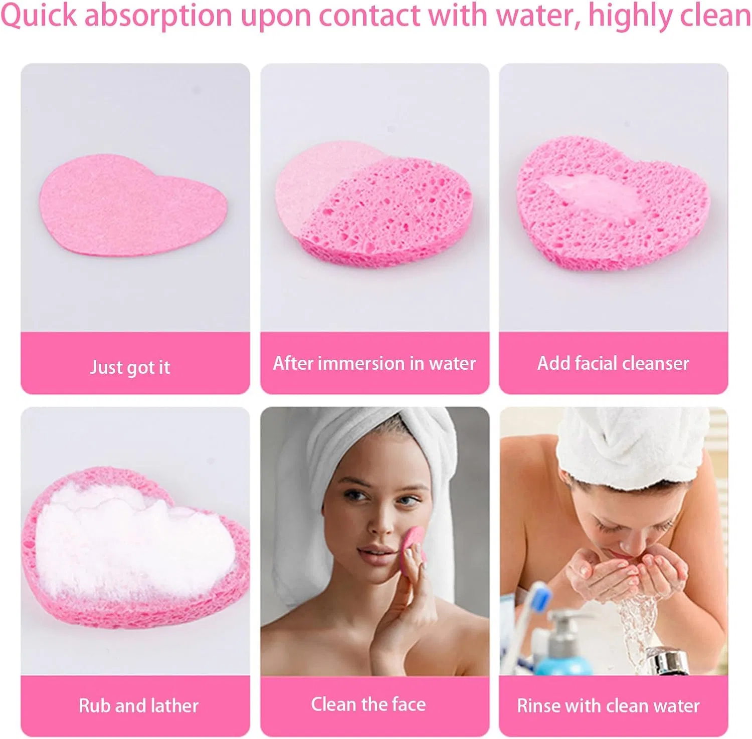 Мочалка для лица Heart Natural Cosmetic Spa Sponge, розовая — фото 4