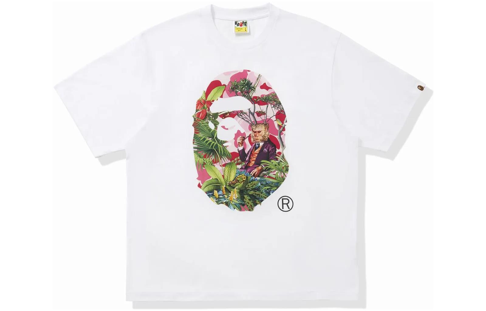 Bape X Monkey 47 Ape Head Tee A BATHING APE, бело-зеленая футболка — фото 2