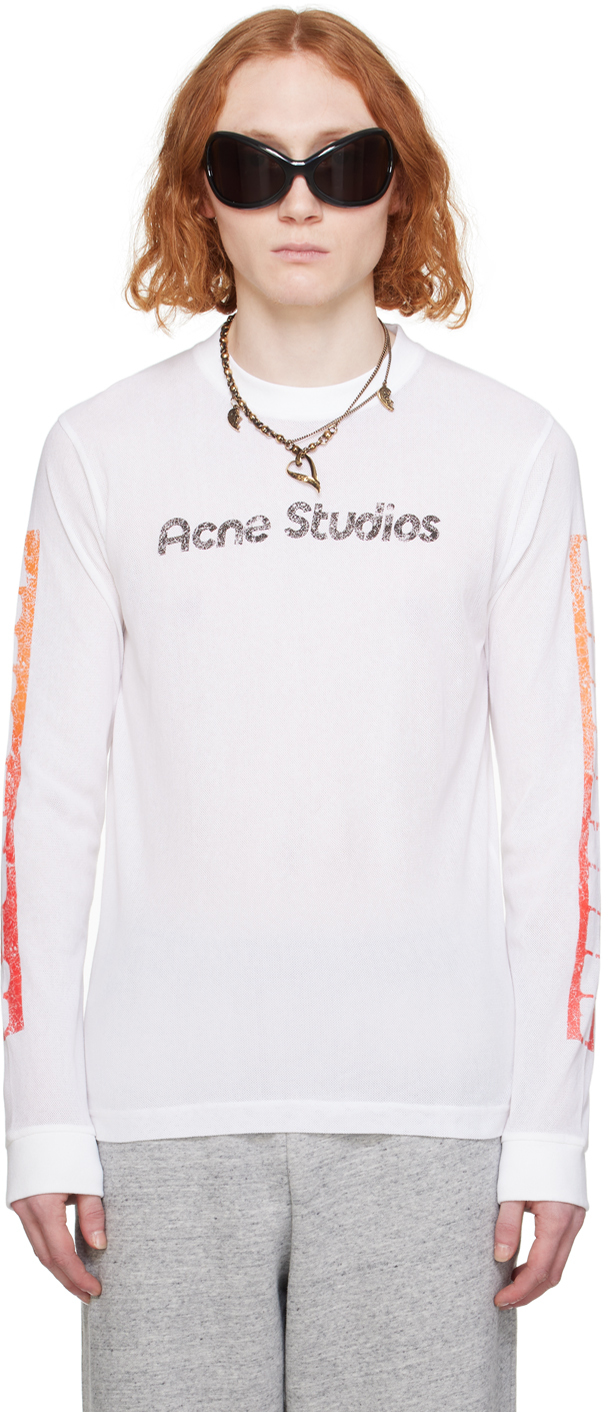 

Белая футболка с длинным рукавом с принтом Acne Studios, цвет Optic white