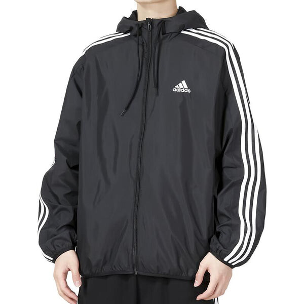 Куртка Essentials тканая ветровка с тремя полосками Adidas, черный — фото 2