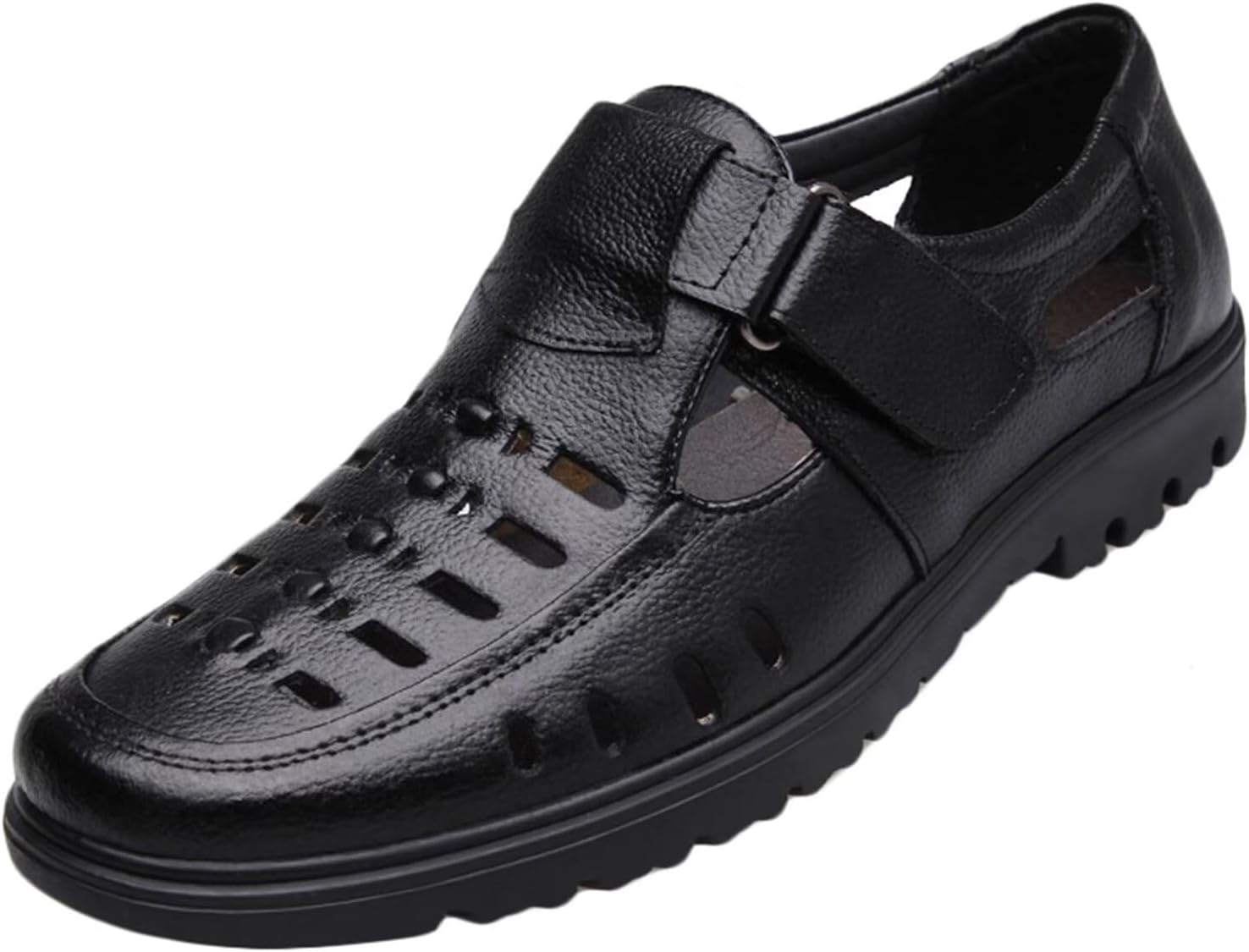 

Мужские сандалии HNVAVQ с закрытым носком, кожаные пляжные сандалии-рыбацкие туфли для прогулок на улице и вождения, черный