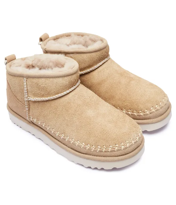 Классические ультрамини кожаные зимние ботинки Biarritz Ugg, бежевый — фото 3