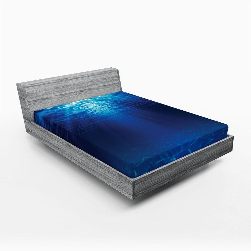 

ABAKUHAUS Простыня на подкладке Ocean, подводный вид с песчаным морским дном, водные сцены, солнечные лучи, изображение природы, 90 x 200 см, темно-синий, цвет морской волны