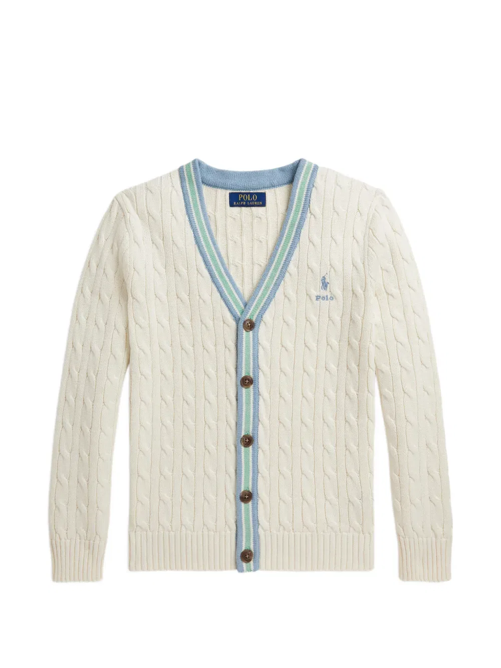 Кардиган с V-образным вырезом и косами Polo Ralph Lauren Kids, нейтральный