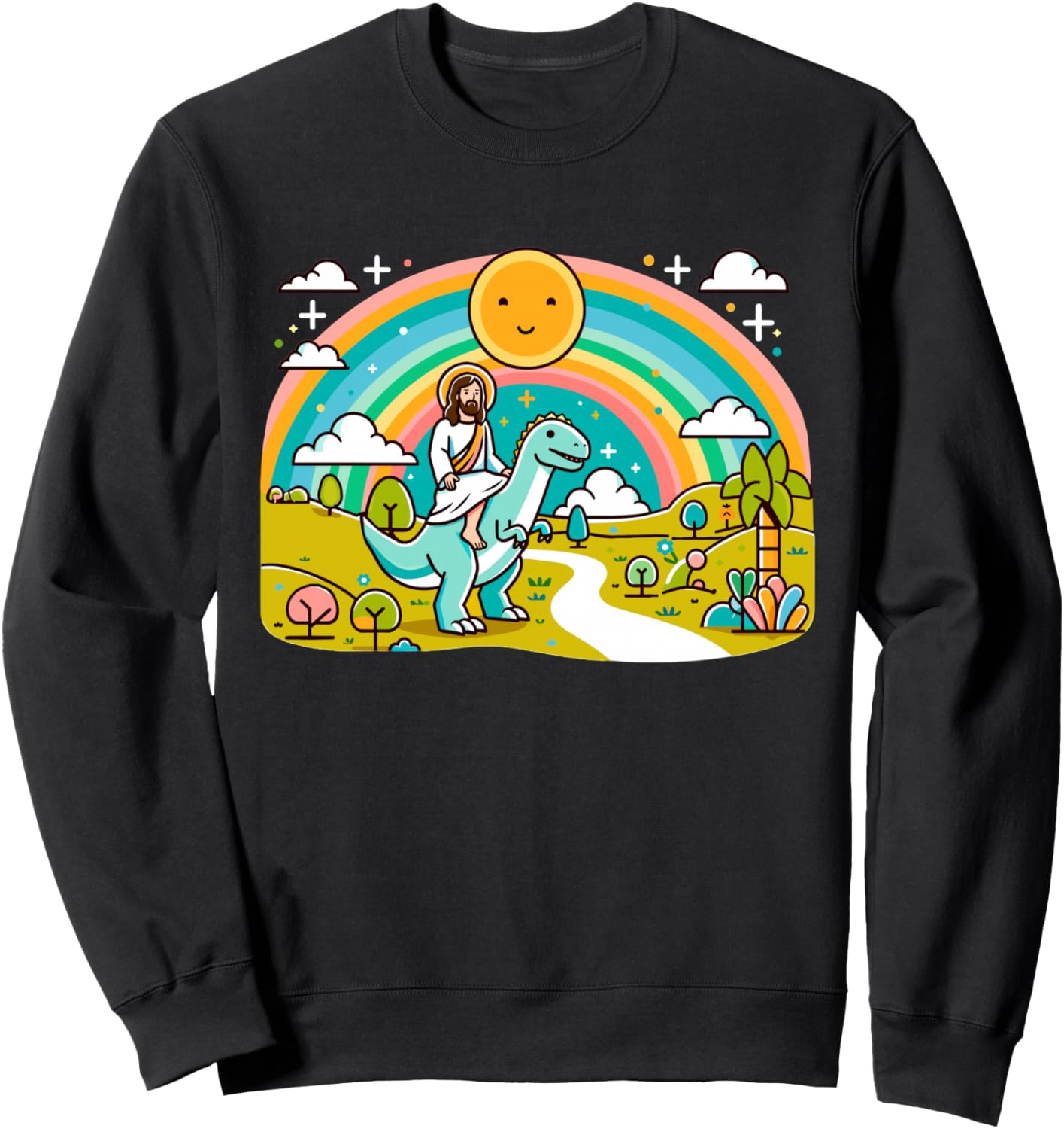 

Милый мем с Иисусом верхом на динозавре Тираннозавре Рексе. Милая толстовка для верующих в динозавров Humorous Christian Jesus Prehistoric Dino Riding, черный