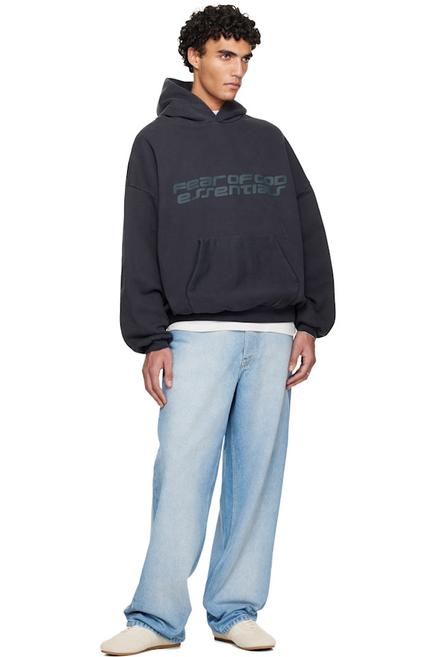 Fear Of God Essentials Черная праздничная толстовка из плотного флиса в стиле 90-х — фото 4