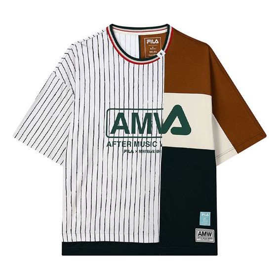 

Футболка FILA x MIHARA YASUHIRO/ Crossover Stripe Splicing Contrasting Colors Round Neck Loose Short Sleeve Colorblock