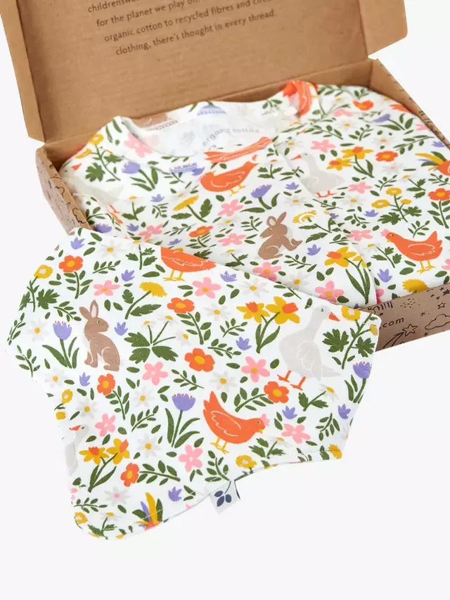 Подарочный набор для малыша: комбинезончик и слюнявчик Frugi, Meadow Play — фото 2