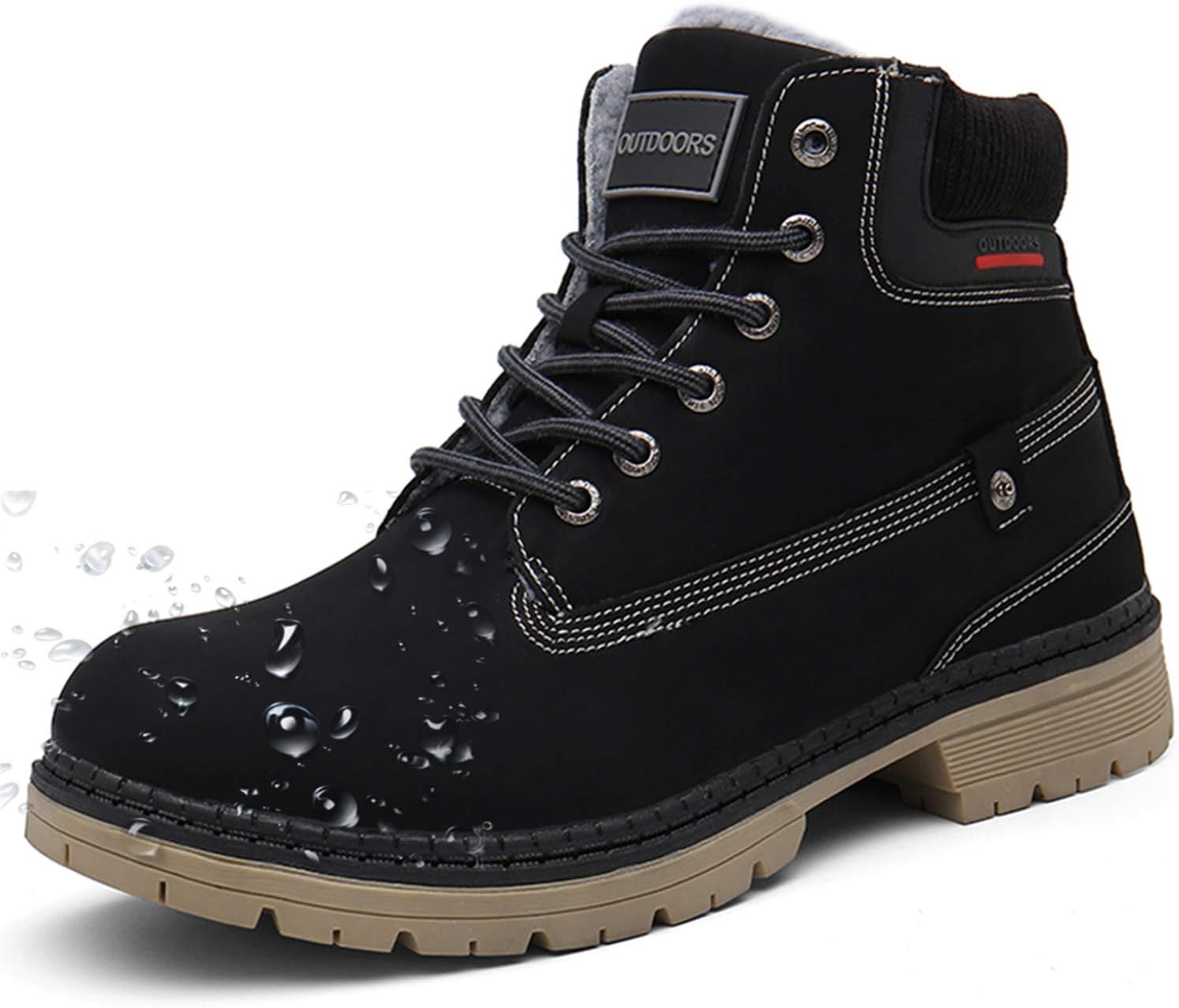 

Зимние ботинки Eagsouni для мужчин и женщин, теплые с меховой подкладкой, короткие ботильоны для походов, трекинга, трейлового восхождения, шнуровка, противоскользящие, водонепроницаемые, рабочие, для активного отдыха и трекинга, черный