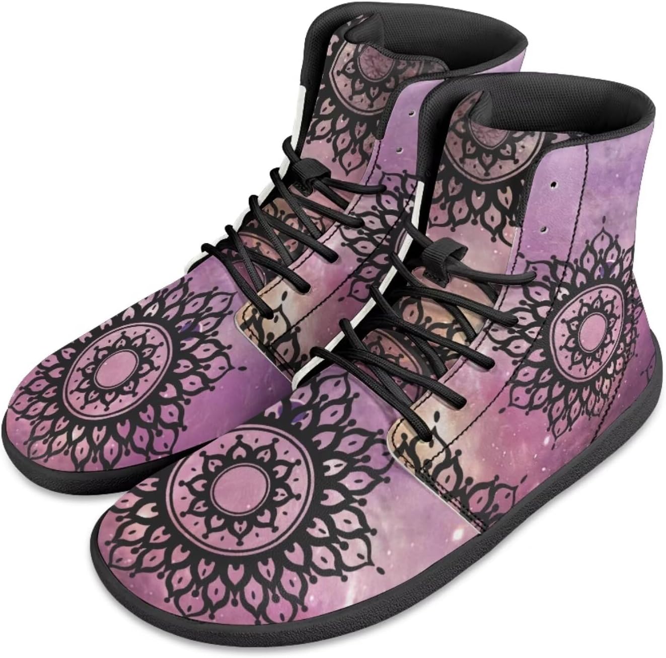 

Кроссовки Jeiento для мужчин и женщин с высоким верхом, босоножки в стиле бохо с мандалой, с широкой носочной частью, без подъема, повседневная обувь, кроссовки-тренеры, Galaxy Hippie Mandala Flowers