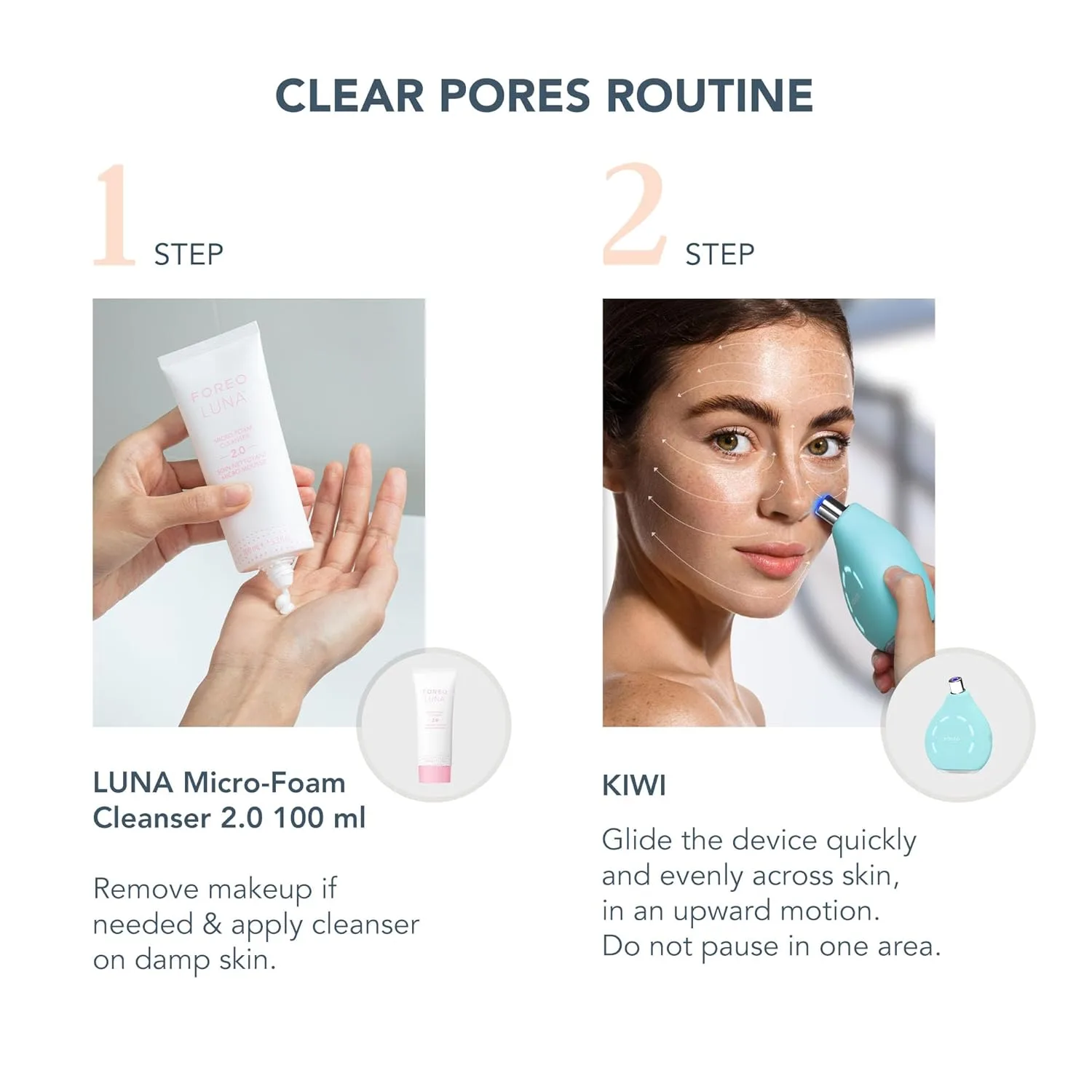 FOREO Blackheads Suck KIWI Bundle - средство для удаления белых и черных точек для лица + очищающая пенка LUNA Micro-Foam Cleanser 2.0, 100 мл - вакуумный инструмент для ухода за кожей, Kiwi Derma — фото 2