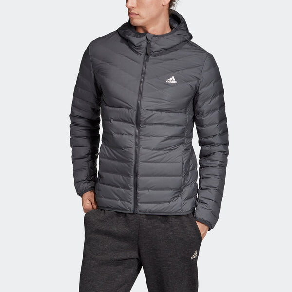 Пуховик adidas Varilite 3s H J Stay Warm Outdoor logo hooded down Jacket Black, черный — фото 3