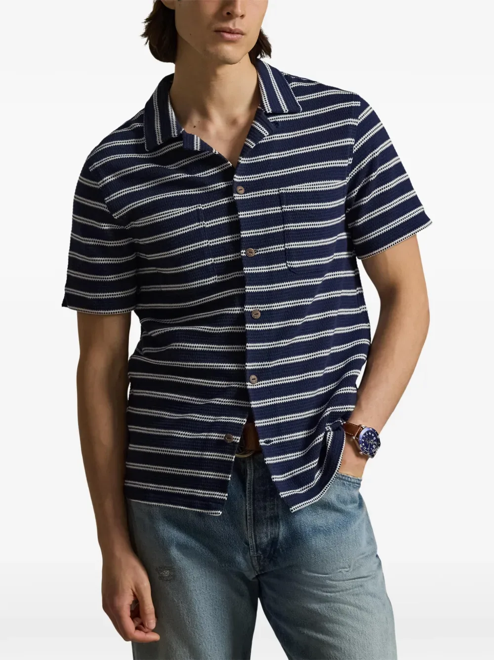 Полосатая рубашка с короткими рукавами POLO RALPH LAUREN, синий — фото 3