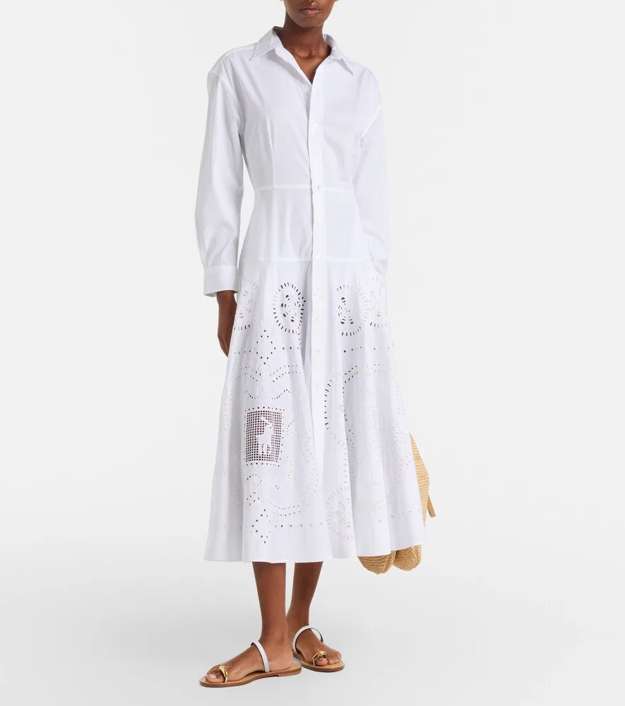 Платье-рубашка из хлопка Broderie anglaise Polo Ralph Lauren, белый — фото 2