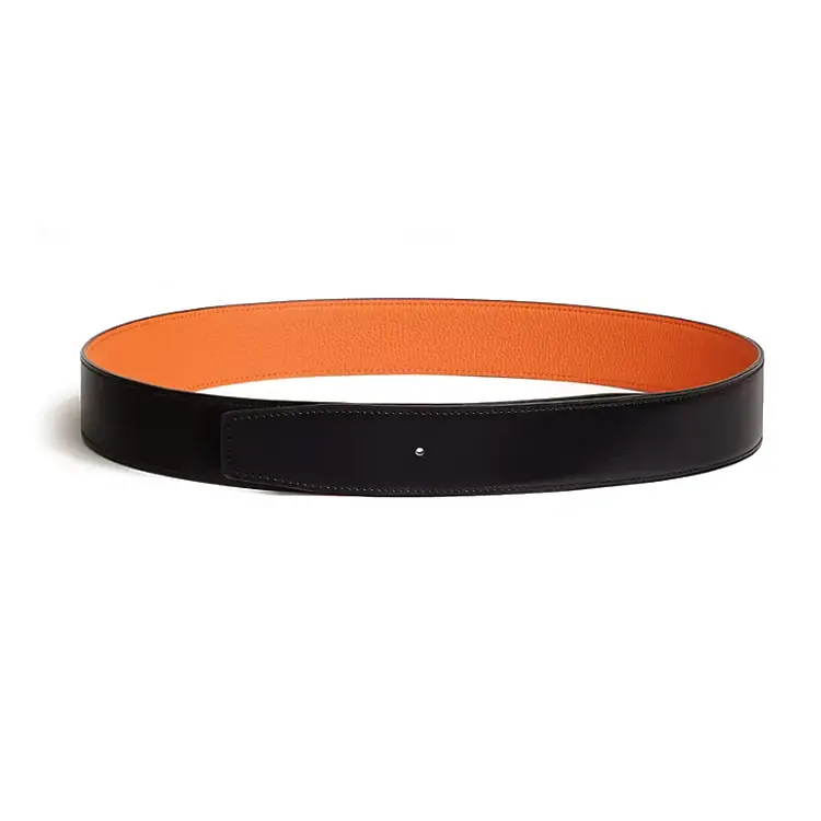 

HERMES Мужской ремень из телячьей кожи черный с оранжевым шириной 3,8 см, Black/Orange