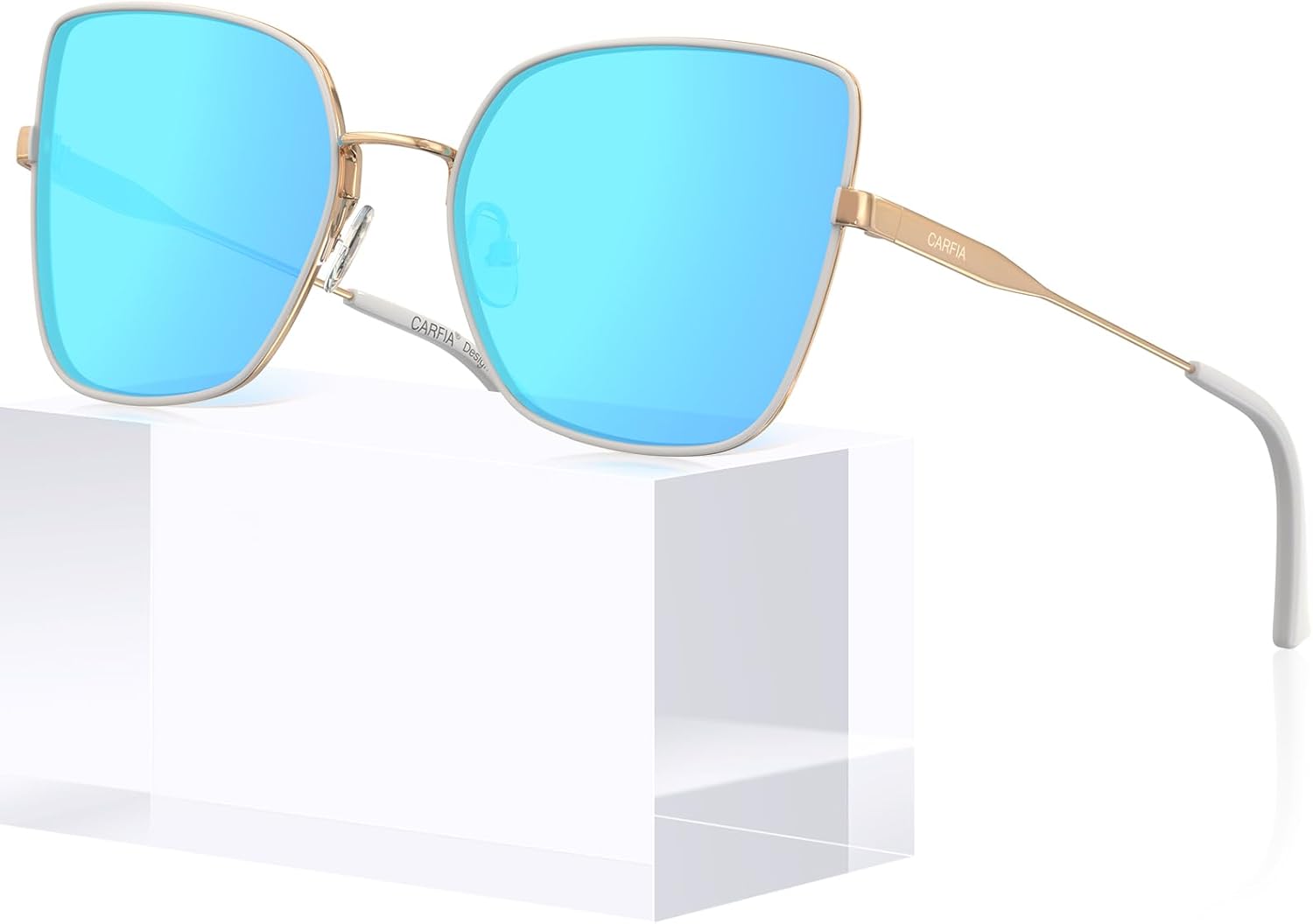 

Женские поляризованные солнцезащитные очки CARFIA «Кошачий глаз» с защитой от УФ-излучения UV400, модные металлические солнцезащитные очки 2026 года, дизайнерская модель CA5383, 3. White Frame Blue Mirror Lens