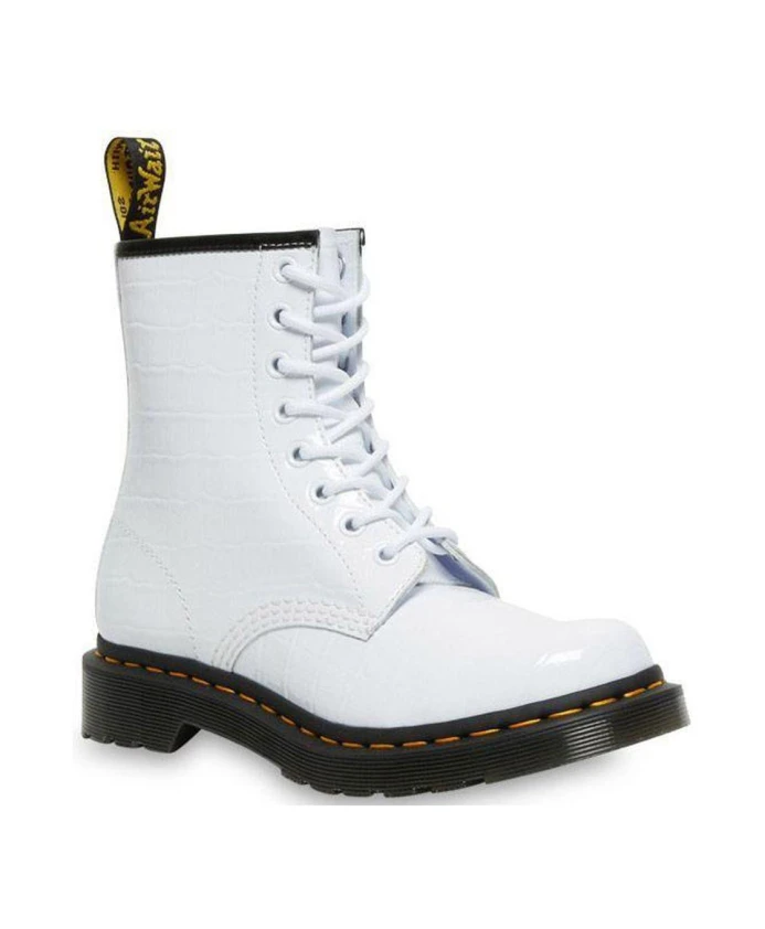 Ботильоны на шнуровке с тиснением под крокодила Dr. Martens, белый — фото 2