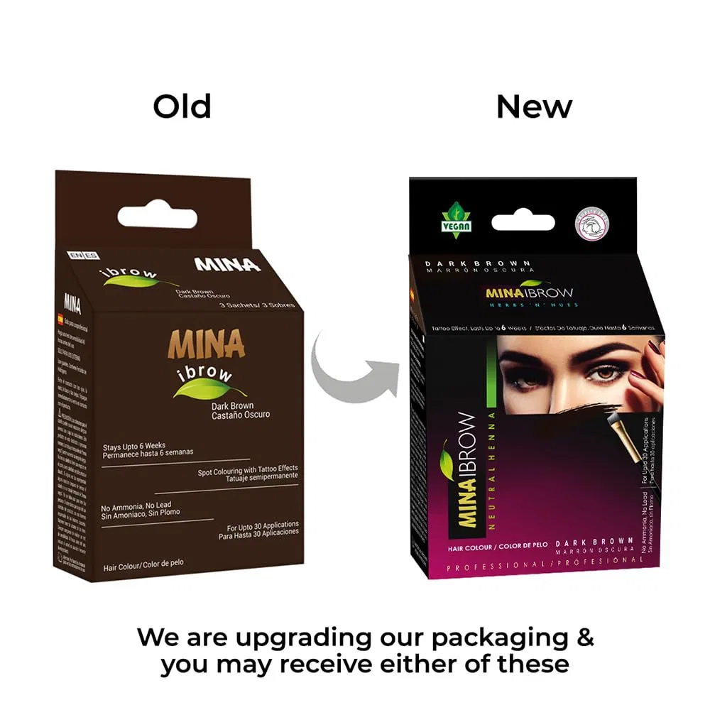 Натуральная краска для волос и бровей «ibrow» темно-коричневая от Mina Minaibrow, Dark Brown + Duo Angled Brush + Rose Water — фото 3