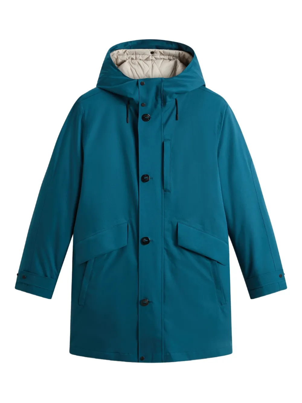 

Плащ с капюшоном на пуговицах WOOLRICH, синий