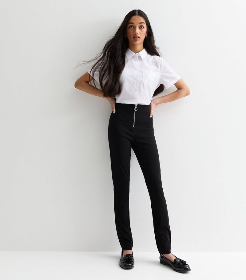 

Черные школьные брюки с закругленным краем для девочек New Look, черный