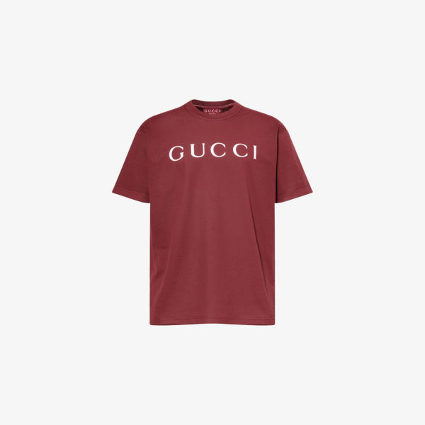 

Футболка Gucci с круглым вырезом и принтом логотипа, красный