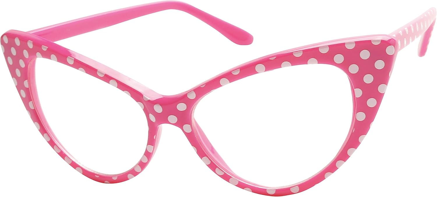

Солнцезащитные очки ShadyVEU в винтажном стиле «кошачий глаз» с защитой от УФ-излучения, без диоптрий, с прозрачными линзами, в стиле ретро, ​​модные и стильные, Hot Pink Polka Dot Frame