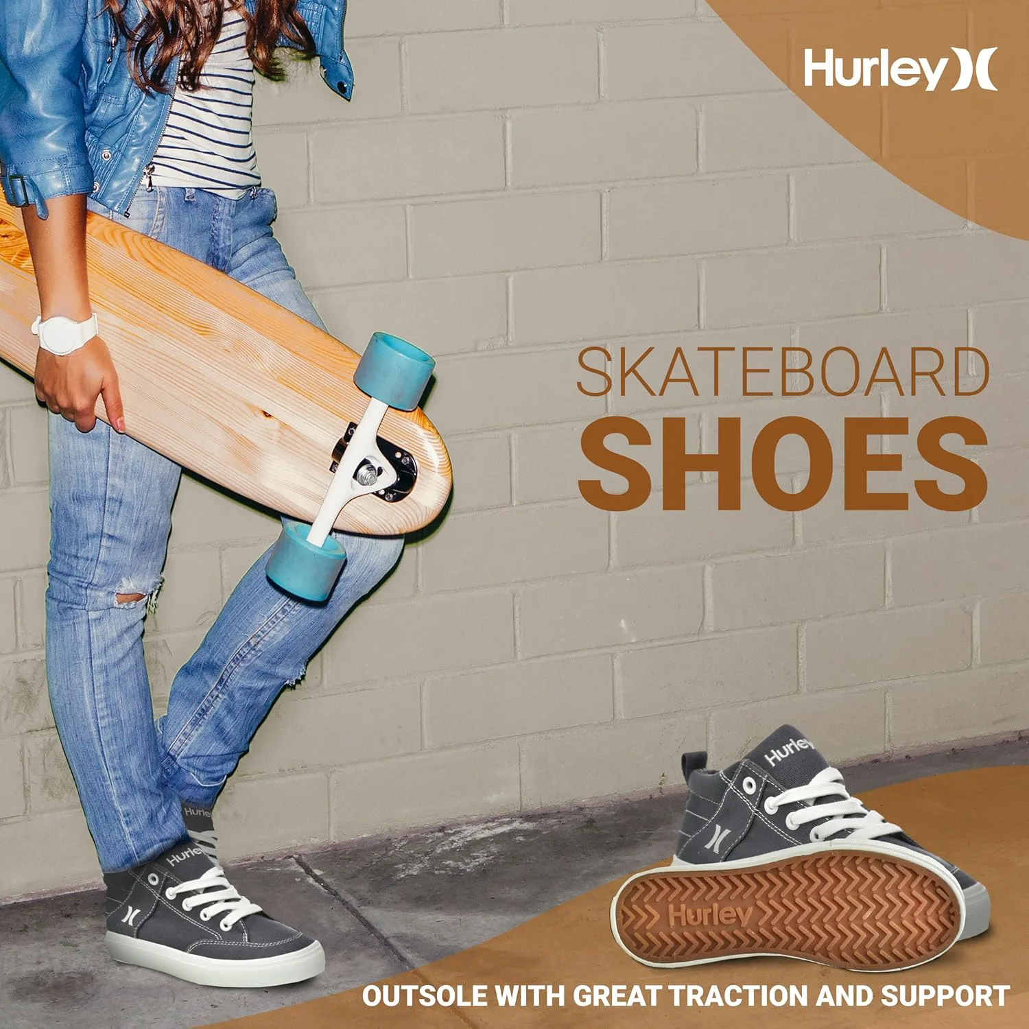 Детские высокие скейтбордные кроссовки Hurley Roddy, спортивная обувь для мальчиков и девочек, серый/белый — фото 4