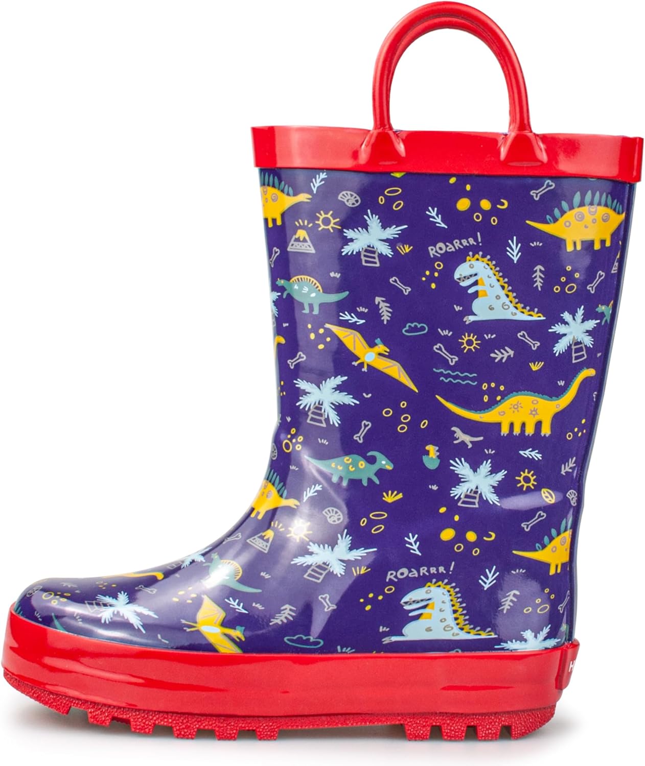 

Детские резиновые сапожки для дождя - водонепроницаемые сапожки для малышей для девочек и мальчиков с забавными рисунками и удобными ручками для надевания Hbxooxts, Blue-Dinosaur
