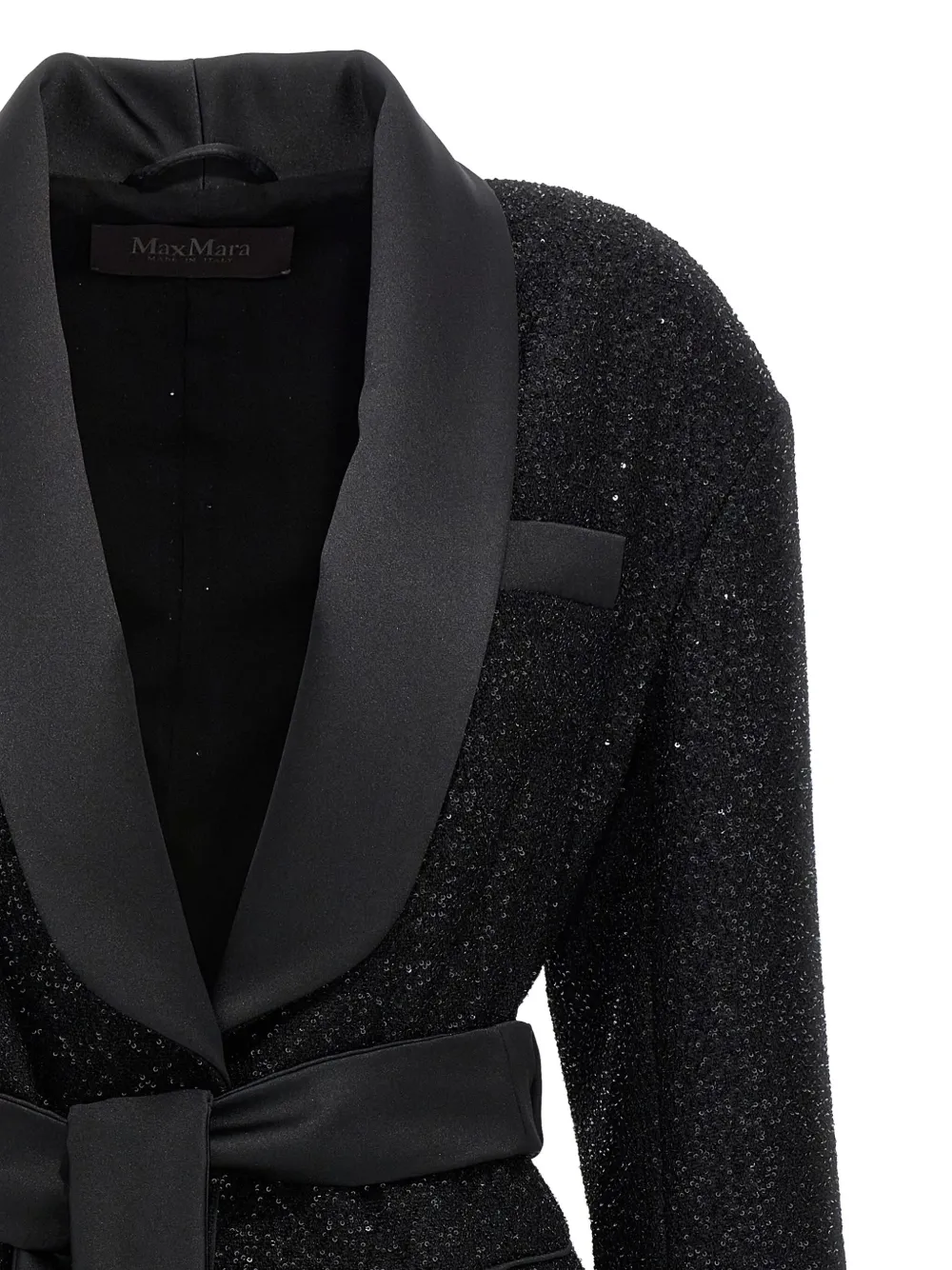 Блейзер с шалевым воротником, украшенный пайетками MAX MARA, черный — фото 4