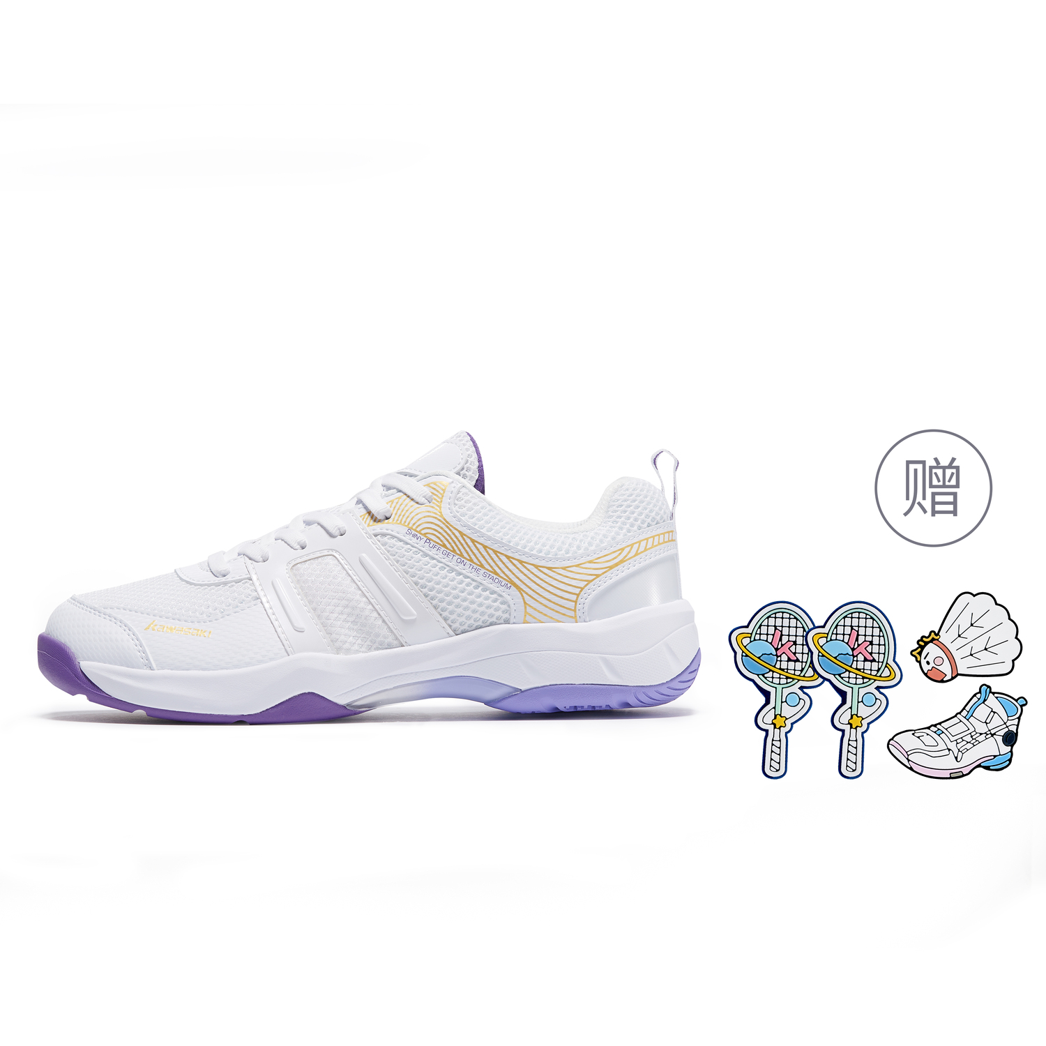 

Кроссовки для бадминтона Panda Puff Collection с низким верхом, амортизацией, противоскользящей подошвой, устойчивостью к истиранию, дышащие Kawasaki, freedom фиолетовый, free gift, badminton accessories