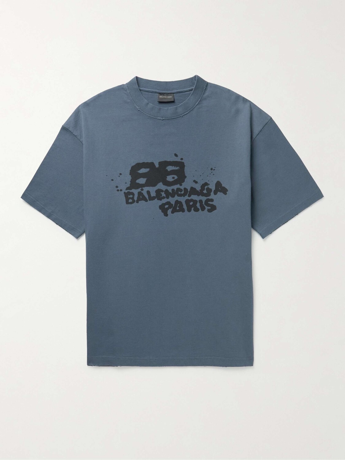 

Потертая футболка из хлопкового джерси с логотипом BALENCIAGA, синий