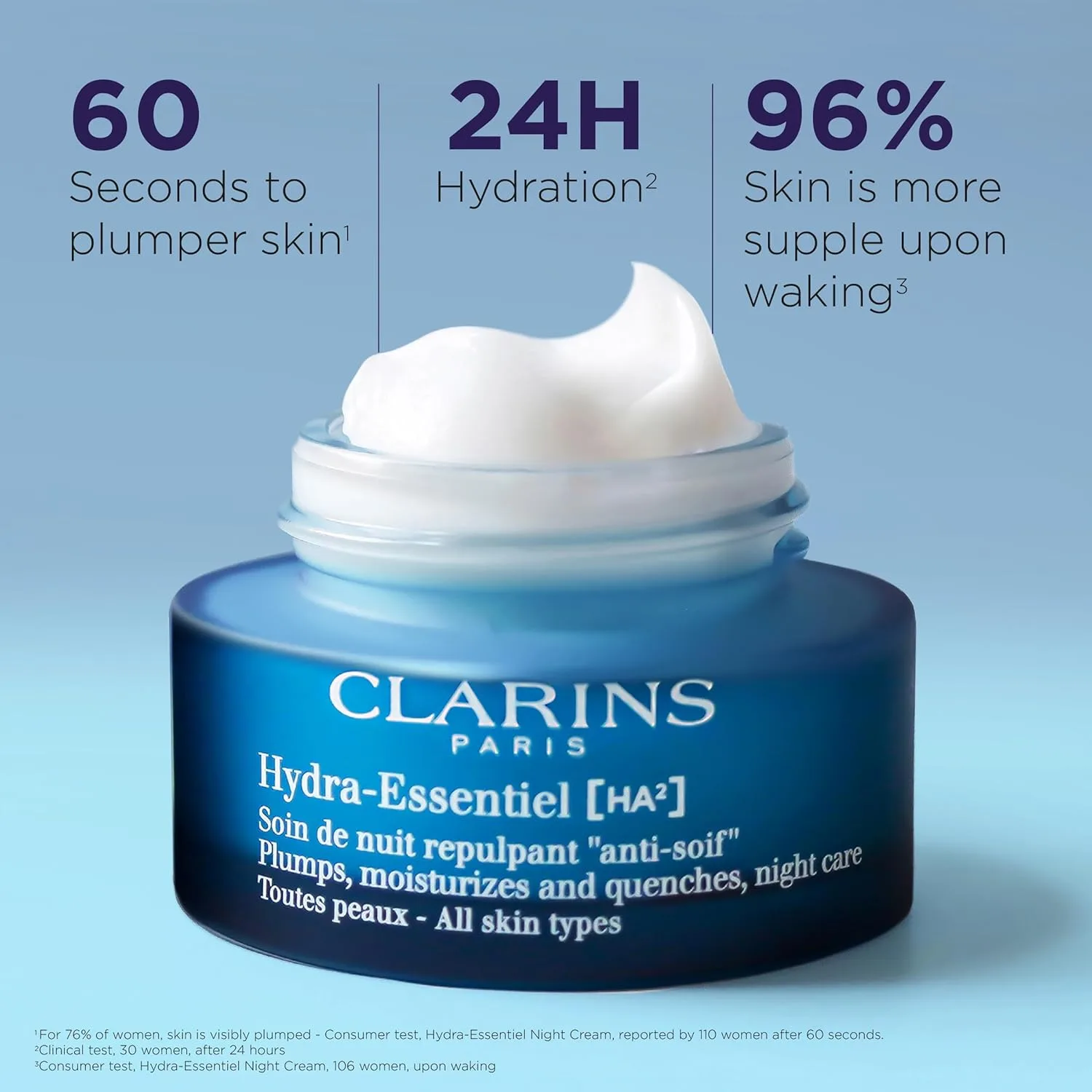 Крем для лица Clarins — Hydra-Essentiel ночной для интенсивного увлажнения, 24 часа гидрации, двойная доза, 50 мл — фото 2