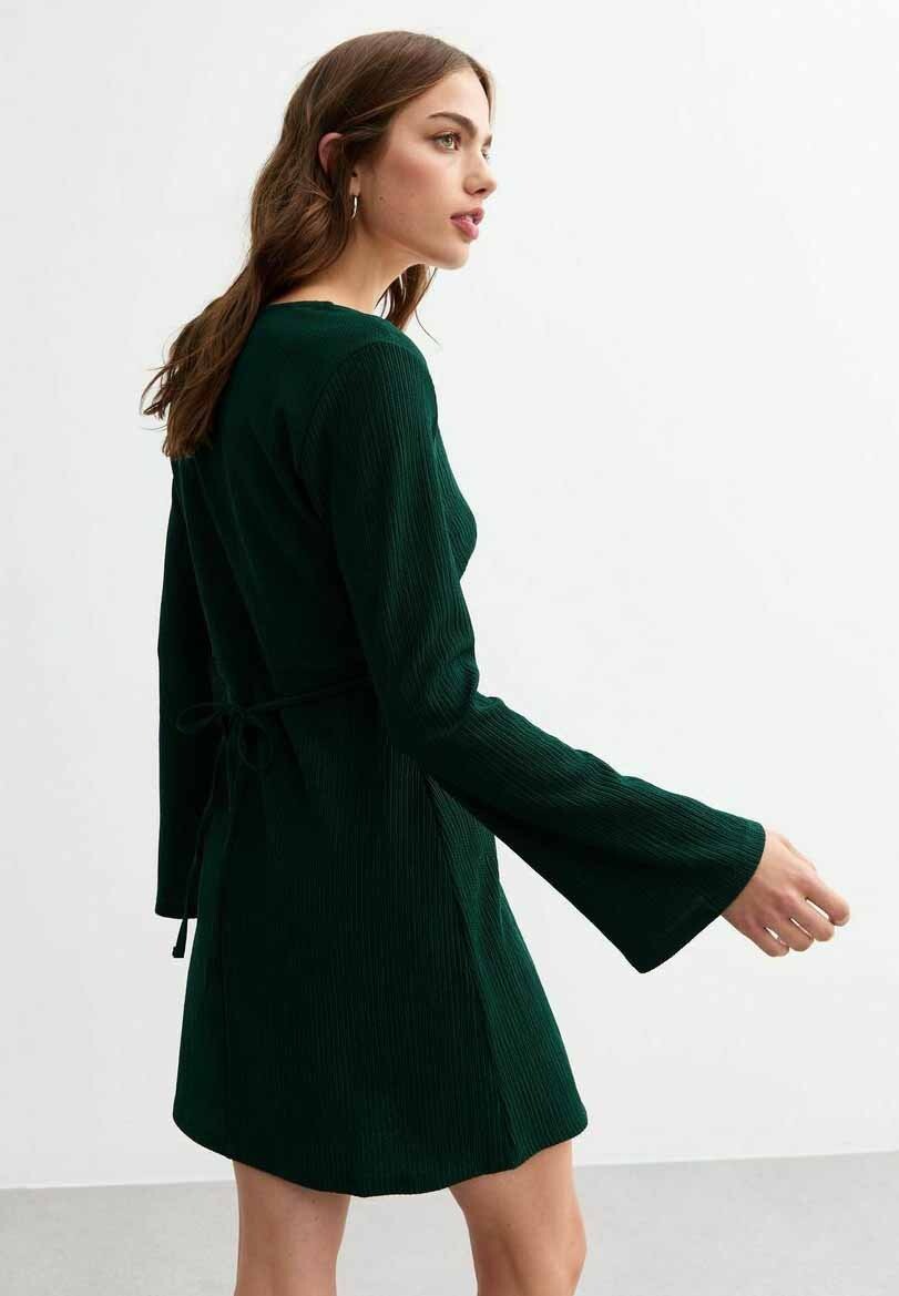 

Повседневное платье LONG SLEEVE CRINKLE MINI New Look, темно-зеленый