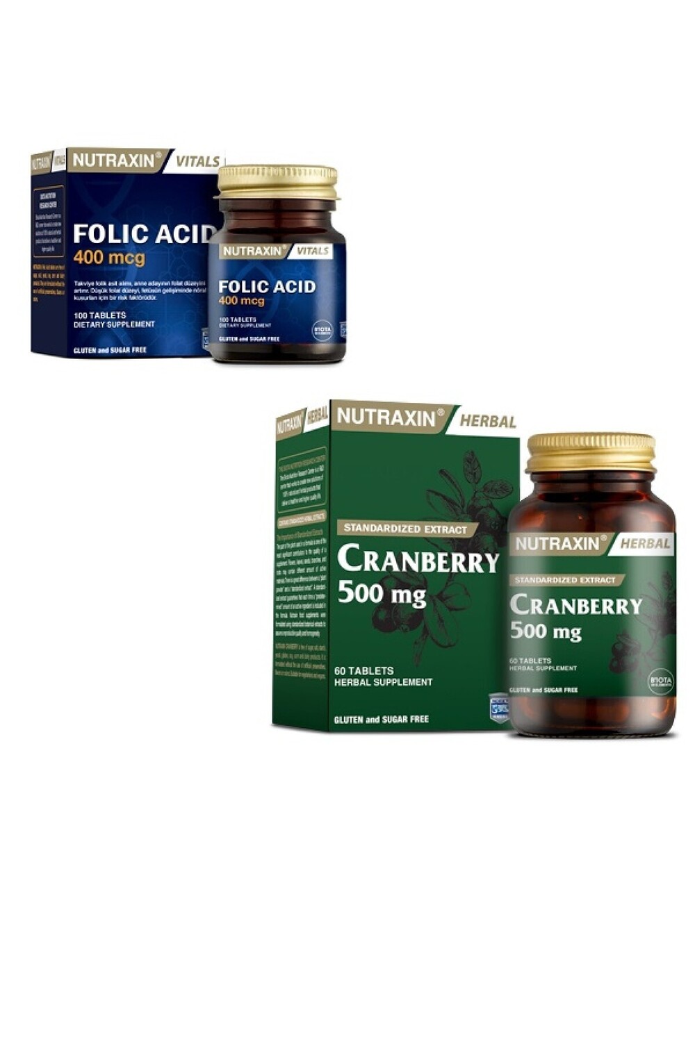 

Nutraxin 400 мкг фолиевой кислоты + клюква 1000 мг 60 таблеток